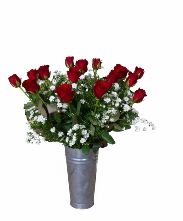 Galvanized Vase Red Roses